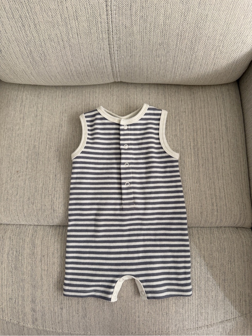 Quincy Mae Navy and White Striped Sleeveless Baby Romper